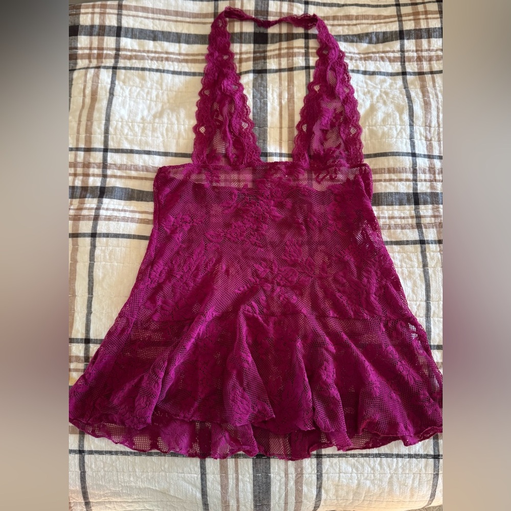 Pink lace babydoll halter dress
